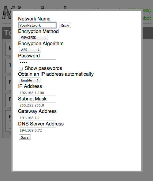 The WiFi setup form